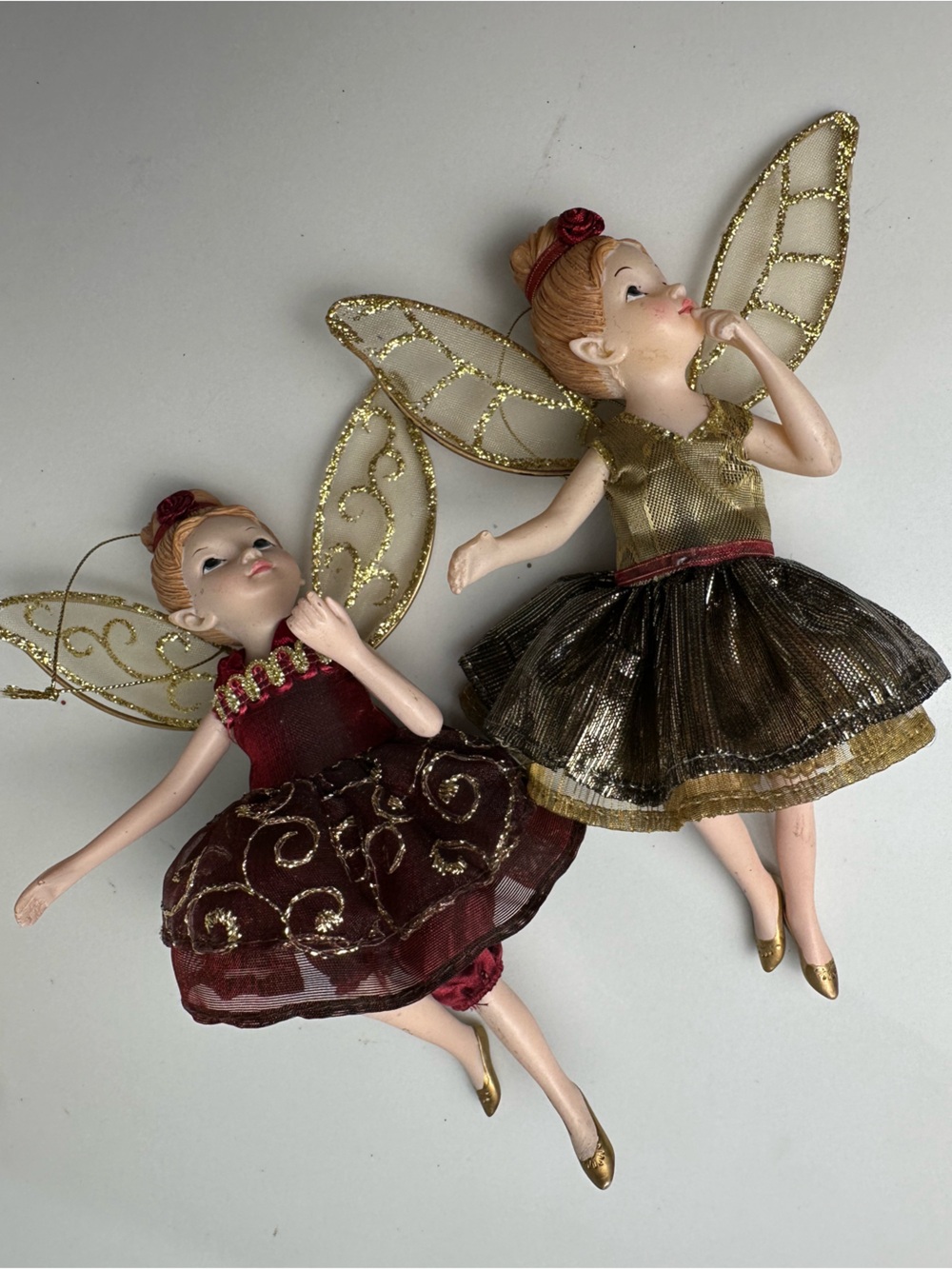 2 Ceramic Angel Ballerina Christmas Ornaments